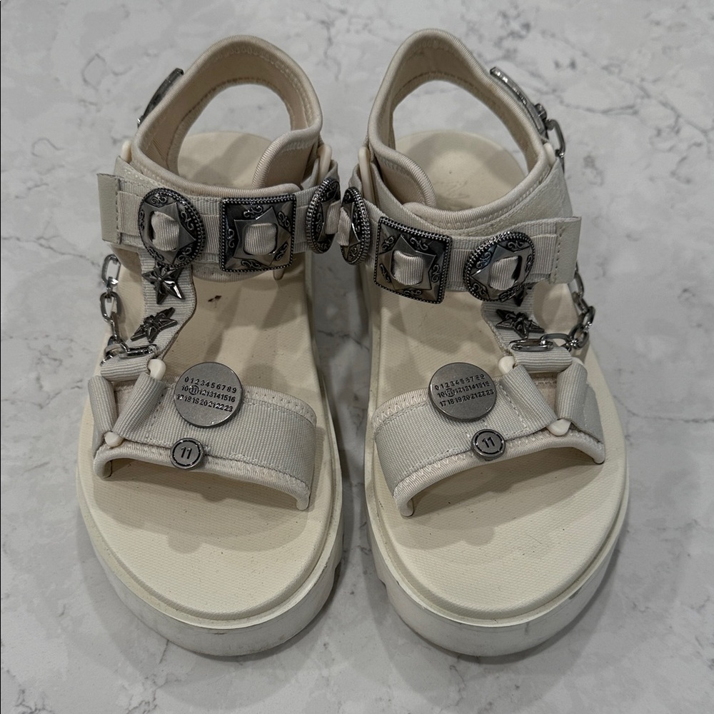 Women's Ivory Platform Chain-Trim Sandals